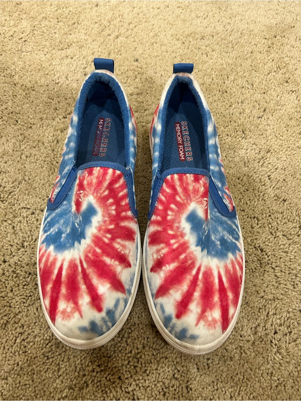 Skechers Red & Blue Tie-Dye Slip-On Shoes